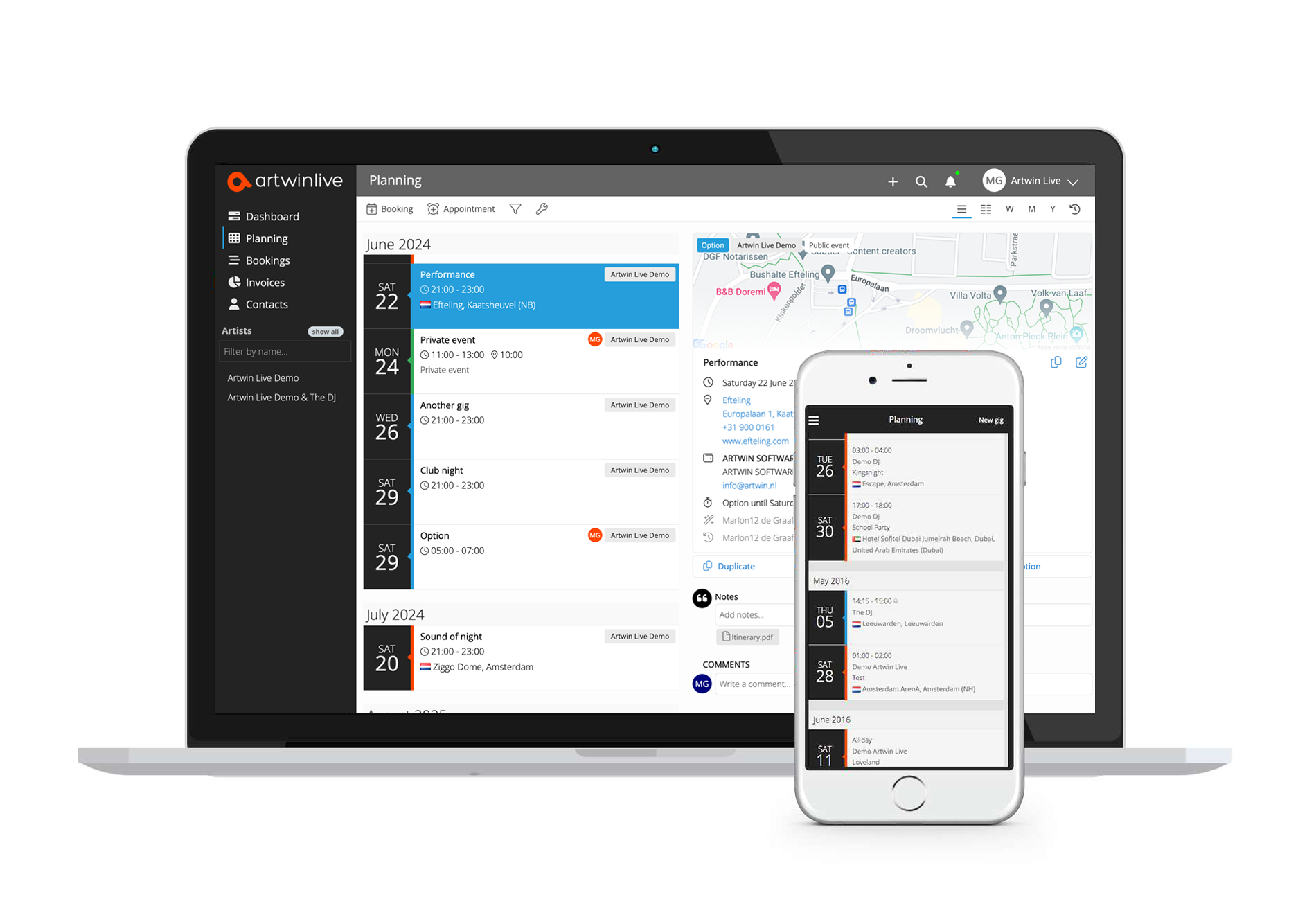 Shared schedule overview in Artwin Live
